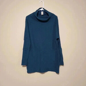 We The Free Women's Size XS Waffle Knit Long Sleeve Mock Neck Top Blue Oversized